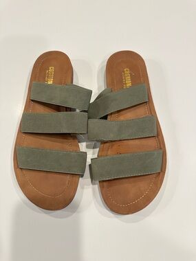 Olive Triple-Strap Slide Sandals